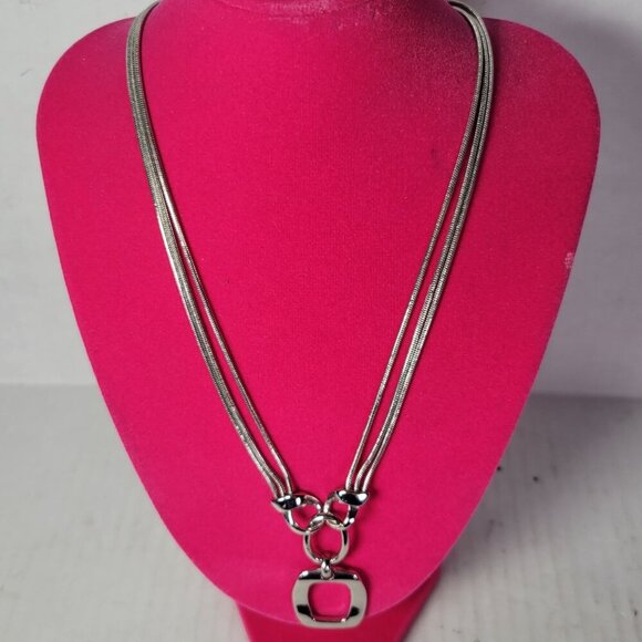 Lia Sophia Silver-Tone Modest Geometric Double Chain Geometric Pendant Necklace - Picture 1 of 4